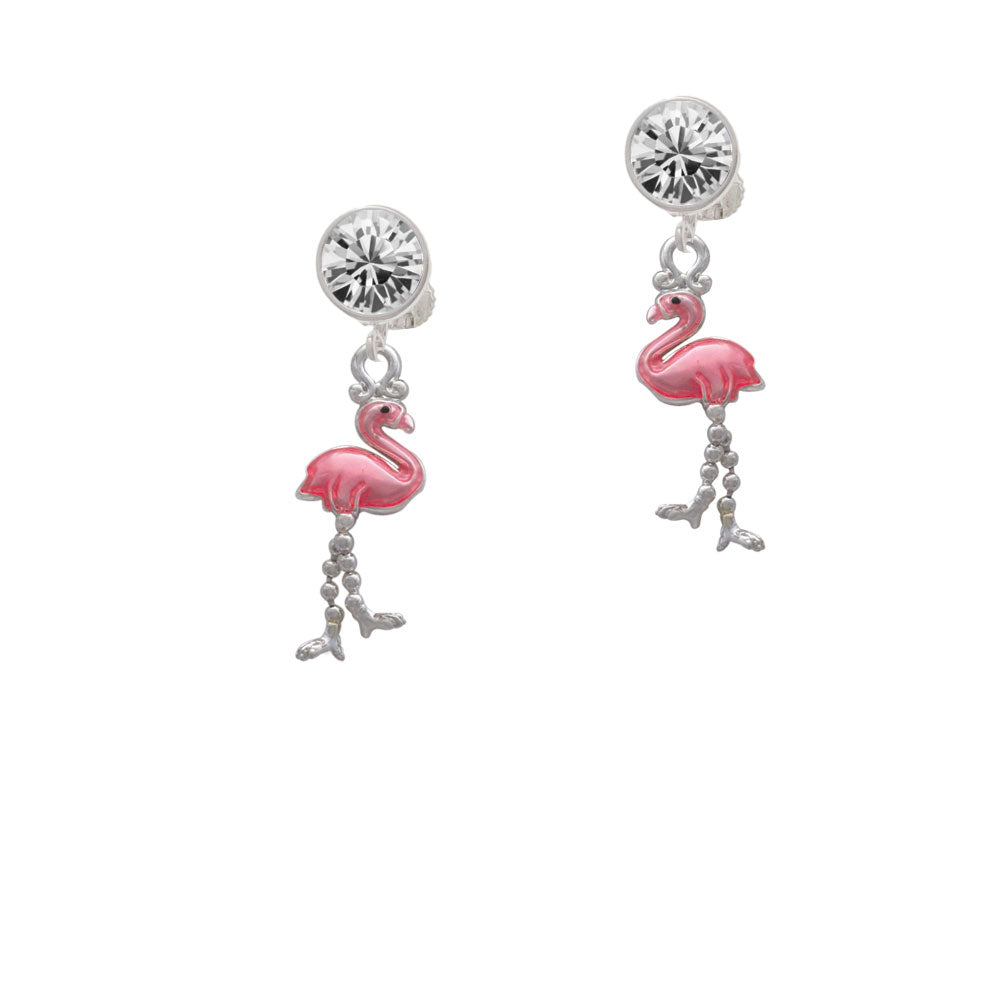 Flamingo with Dangle Legs Crystal Clip On Earrings Image 2