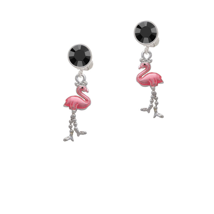 Flamingo with Dangle Legs Crystal Clip On Earrings Image 3