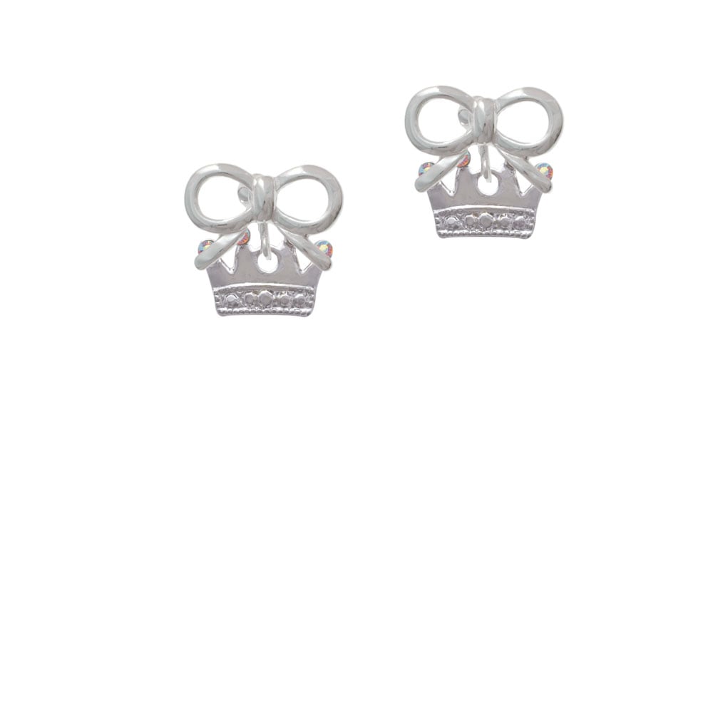 Crown with Crystals and Textured Bottom Crystal Clip On Earrings Image 9