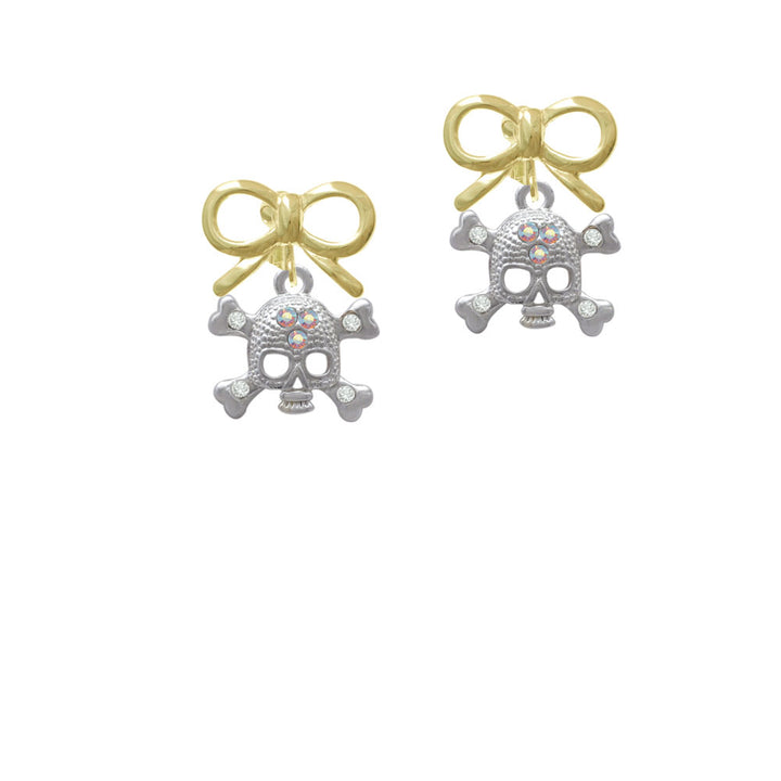 Skull with 3 AB Crystals Crystal Clip On Earrings Image 10