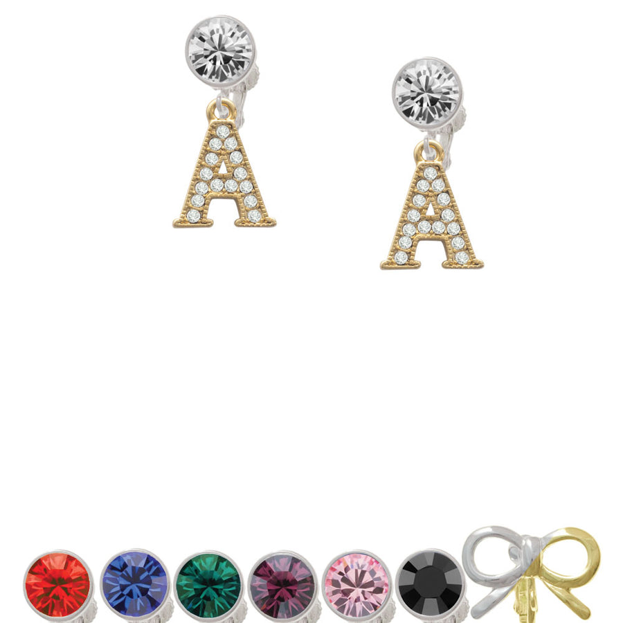 Crystal Gold Tone Initial - A - Beaded Border - Crystal Clip On Earrings Image 1