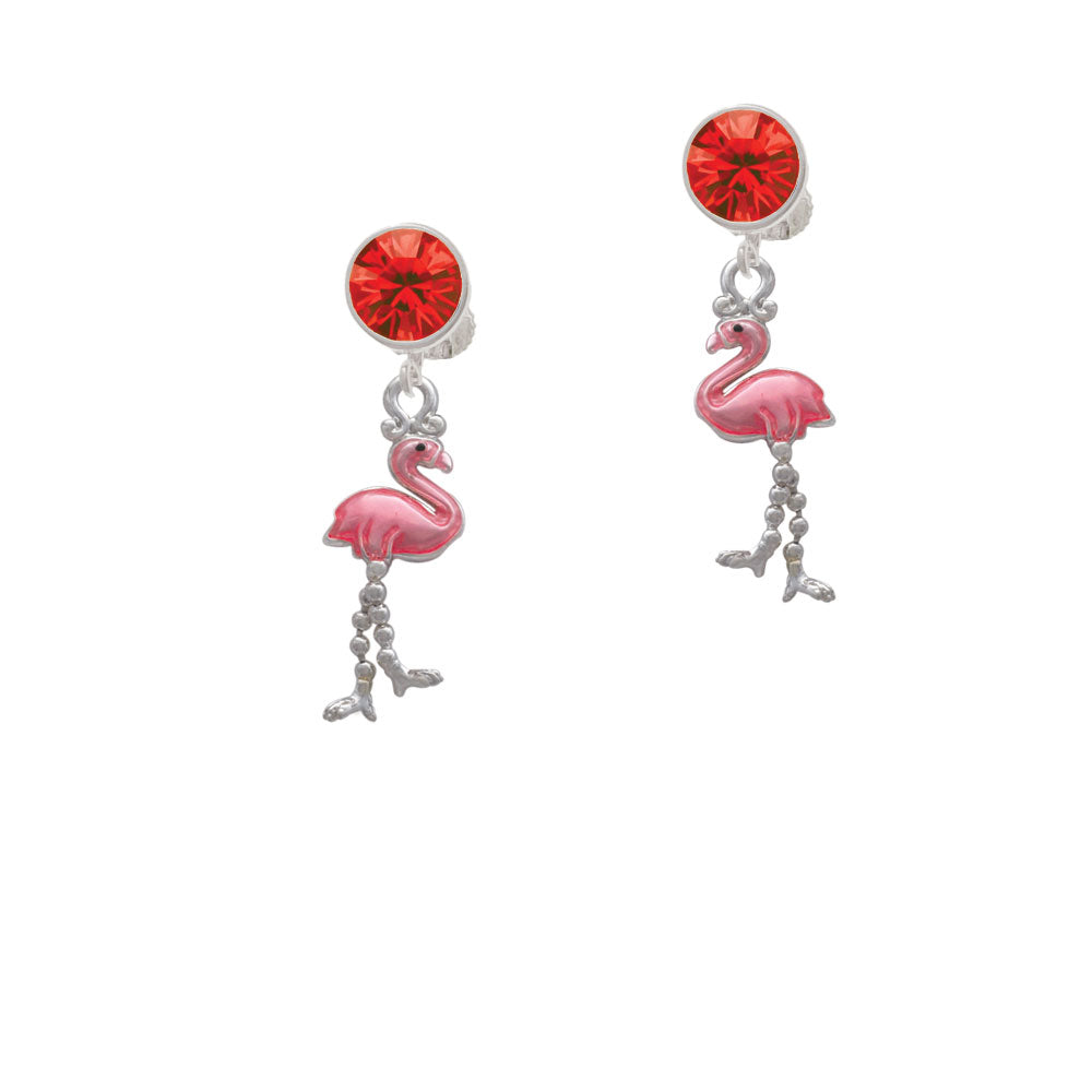 Flamingo with Dangle Legs Crystal Clip On Earrings Image 4