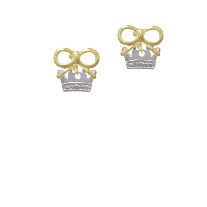 Crown with Crystals and Textured Bottom Crystal Clip On Earrings Image 10