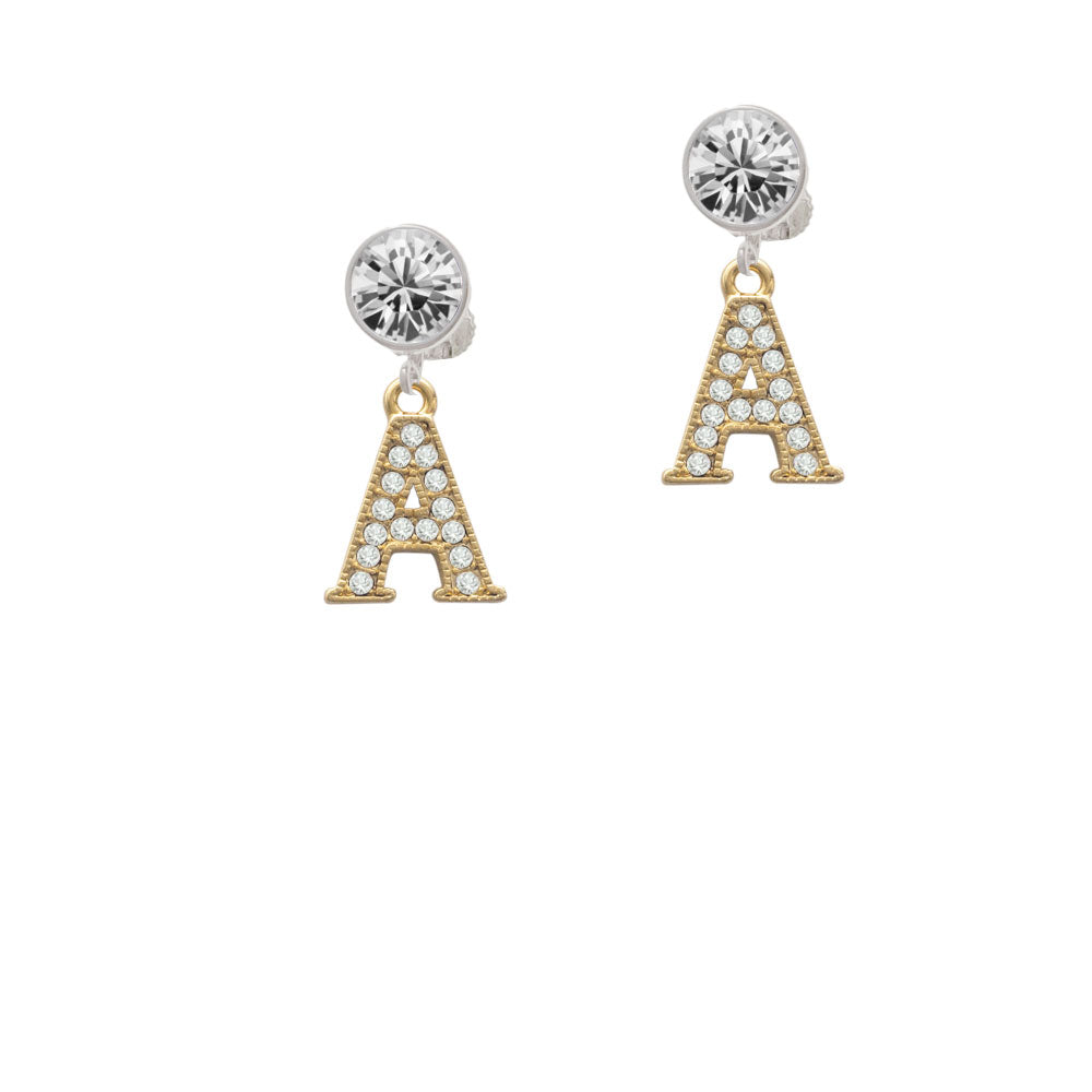 Crystal Gold Tone Initial - A - Beaded Border - Crystal Clip On Earrings Image 2