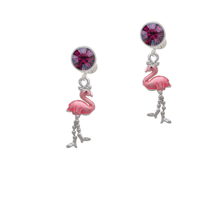 Flamingo with Dangle Legs Crystal Clip On Earrings Image 8