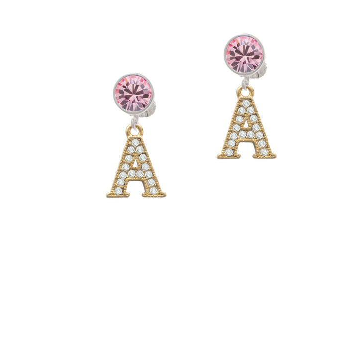 Crystal Gold Tone Initial - A - Beaded Border - Crystal Clip On Earrings Image 4