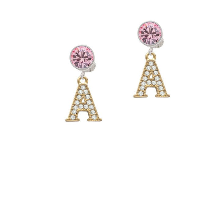 Crystal Gold Tone Initial - A - Beaded Border - Crystal Clip On Earrings Image 1