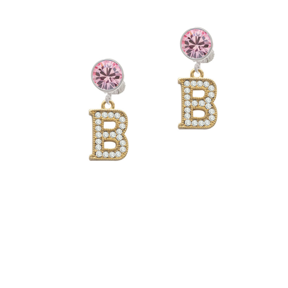 Crystal Gold Tone Initial - B - Beaded Border - Crystal Clip On Earrings Image 4