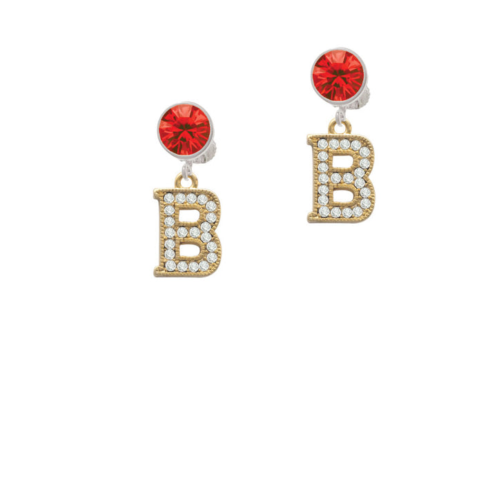 Crystal Gold Tone Initial - B - Beaded Border - Crystal Clip On Earrings Image 4