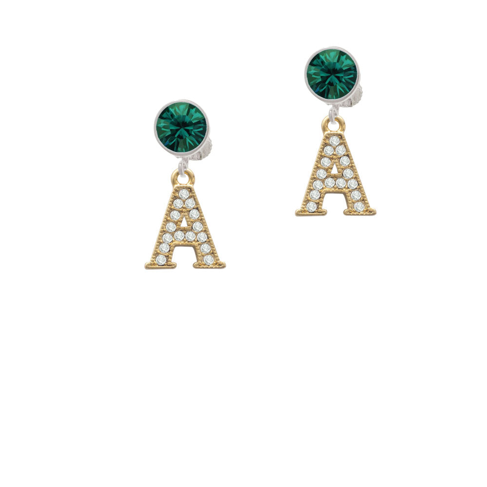 Crystal Gold Tone Initial - A - Beaded Border - Crystal Clip On Earrings Image 6