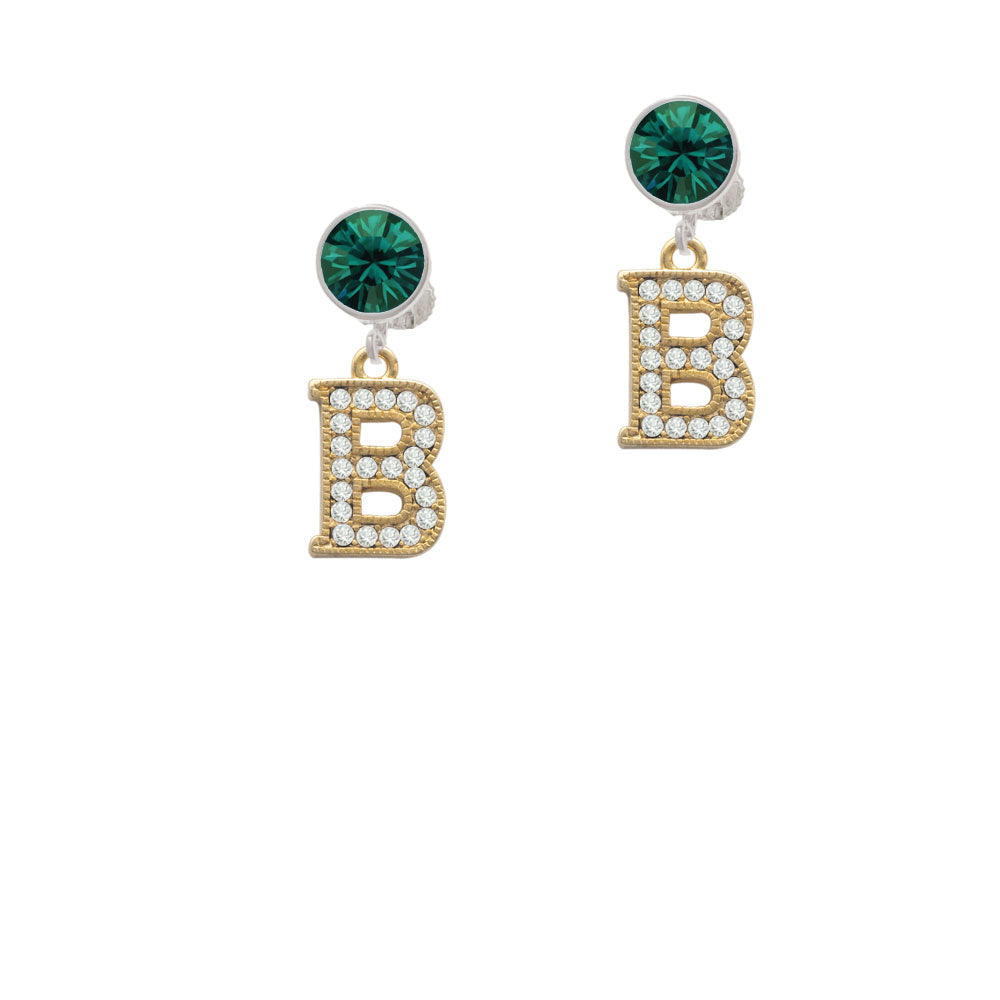 Crystal Gold Tone Initial - B - Beaded Border - Crystal Clip On Earrings Image 6