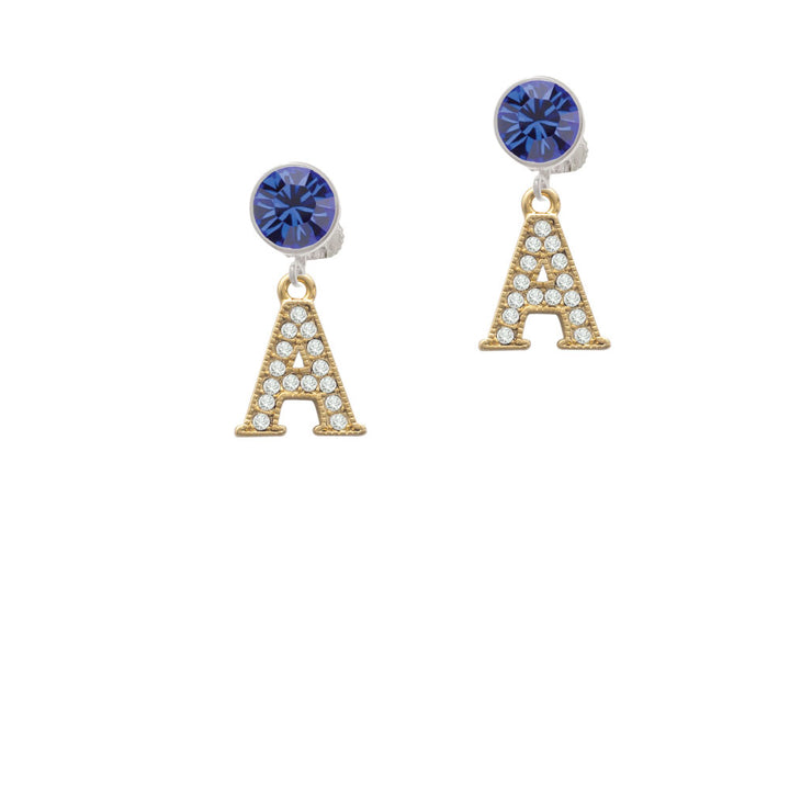 Crystal Gold Tone Initial - A - Beaded Border - Crystal Clip On Earrings Image 7