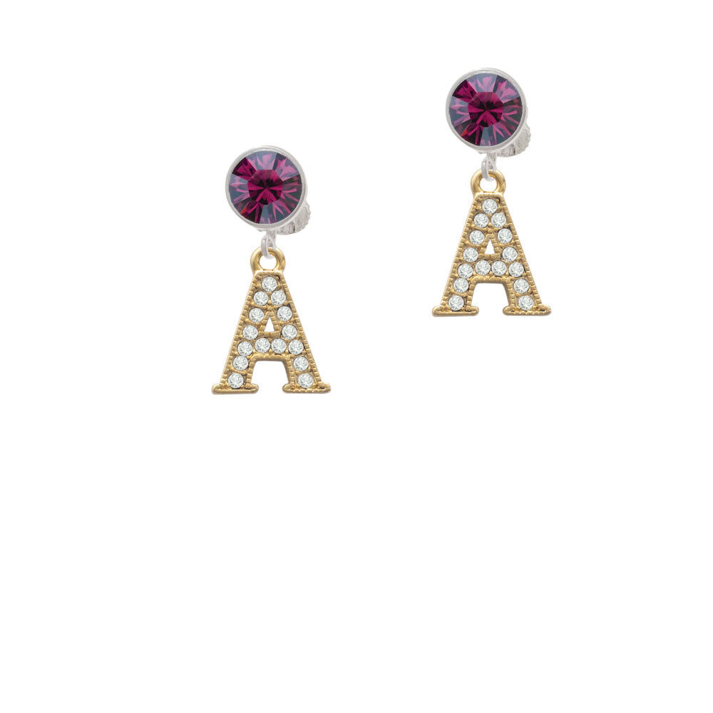 Crystal Gold Tone Initial - A - Beaded Border - Crystal Clip On Earrings Image 8