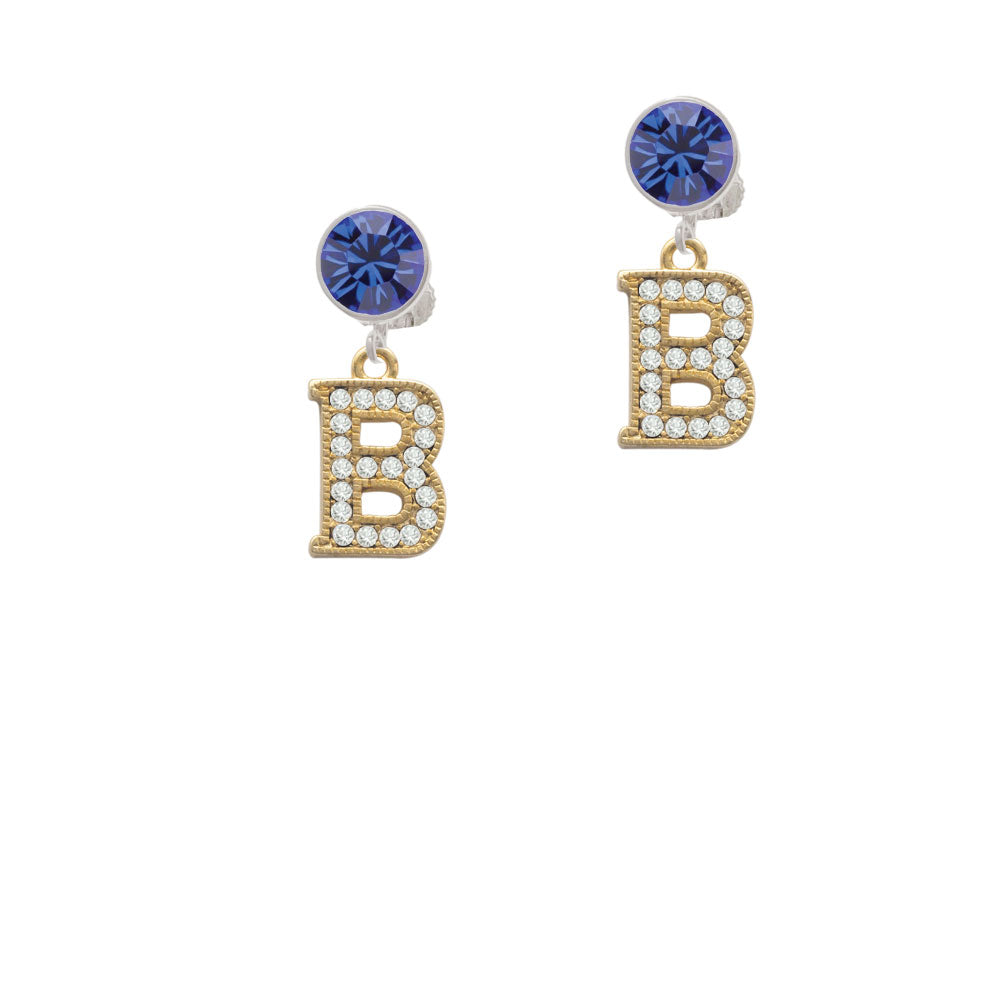 Crystal Gold Tone Initial - B - Beaded Border - Crystal Clip On Earrings Image 7