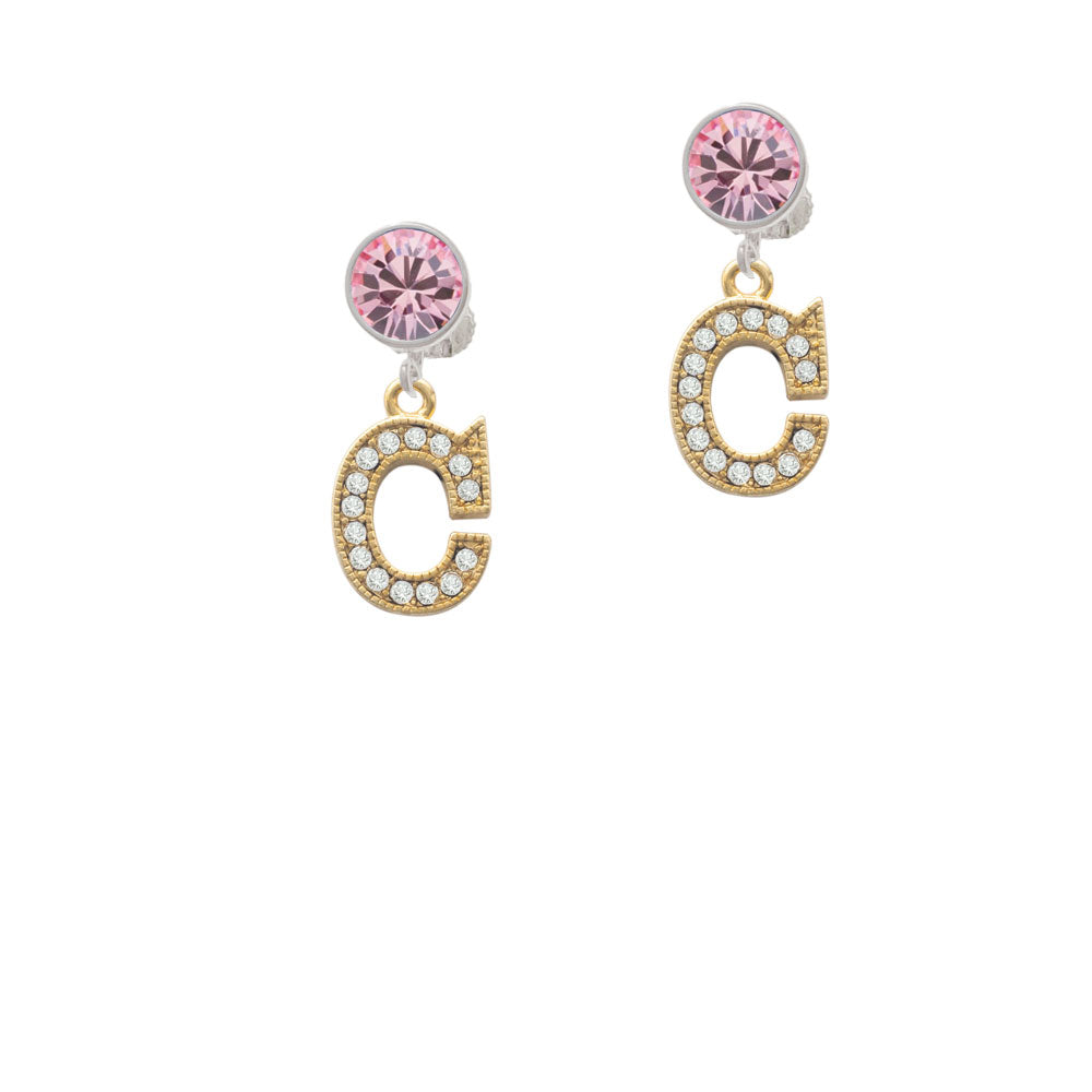 Crystal Gold Tone Initial - C - Beaded Border - Crystal Clip On Earrings Image 4