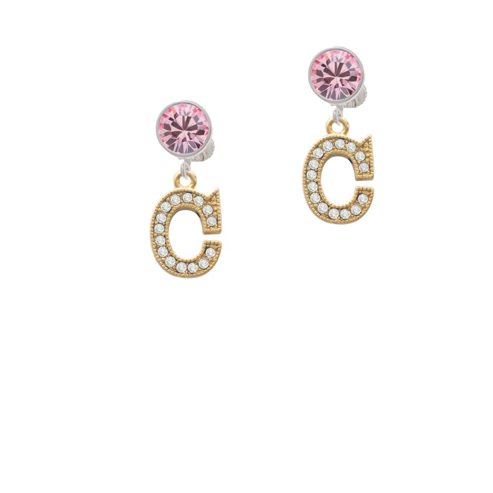 Crystal Gold Tone Initial - C - Beaded Border - Crystal Clip On Earrings Image 1