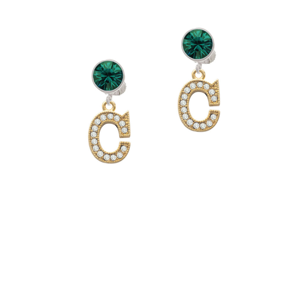 Crystal Gold Tone Initial - C - Beaded Border - Crystal Clip On Earrings Image 6