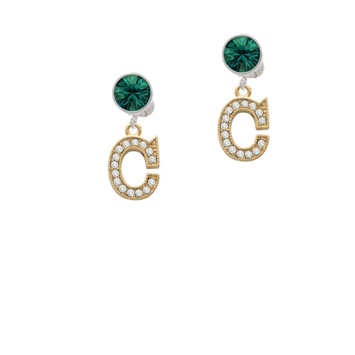 Crystal Gold Tone Initial - C - Beaded Border - Crystal Clip On Earrings Image 1