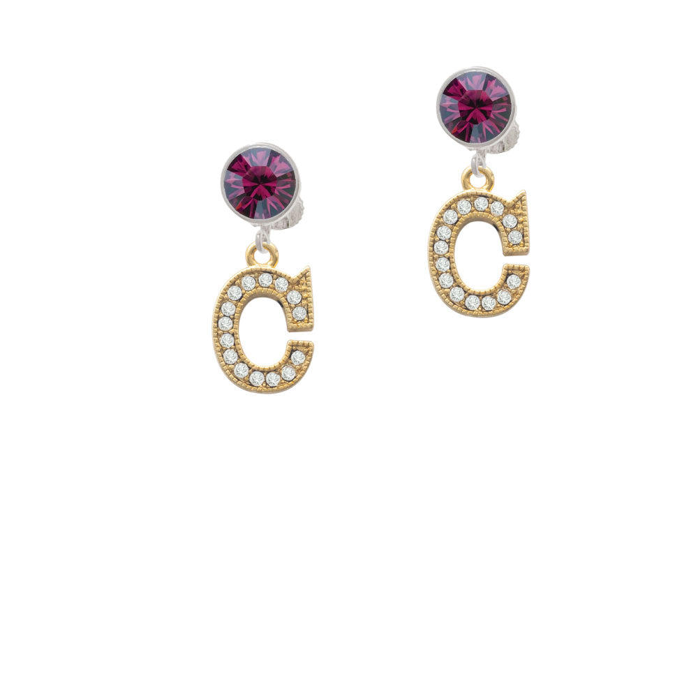 Crystal Gold Tone Initial - C - Beaded Border - Crystal Clip On Earrings Image 8