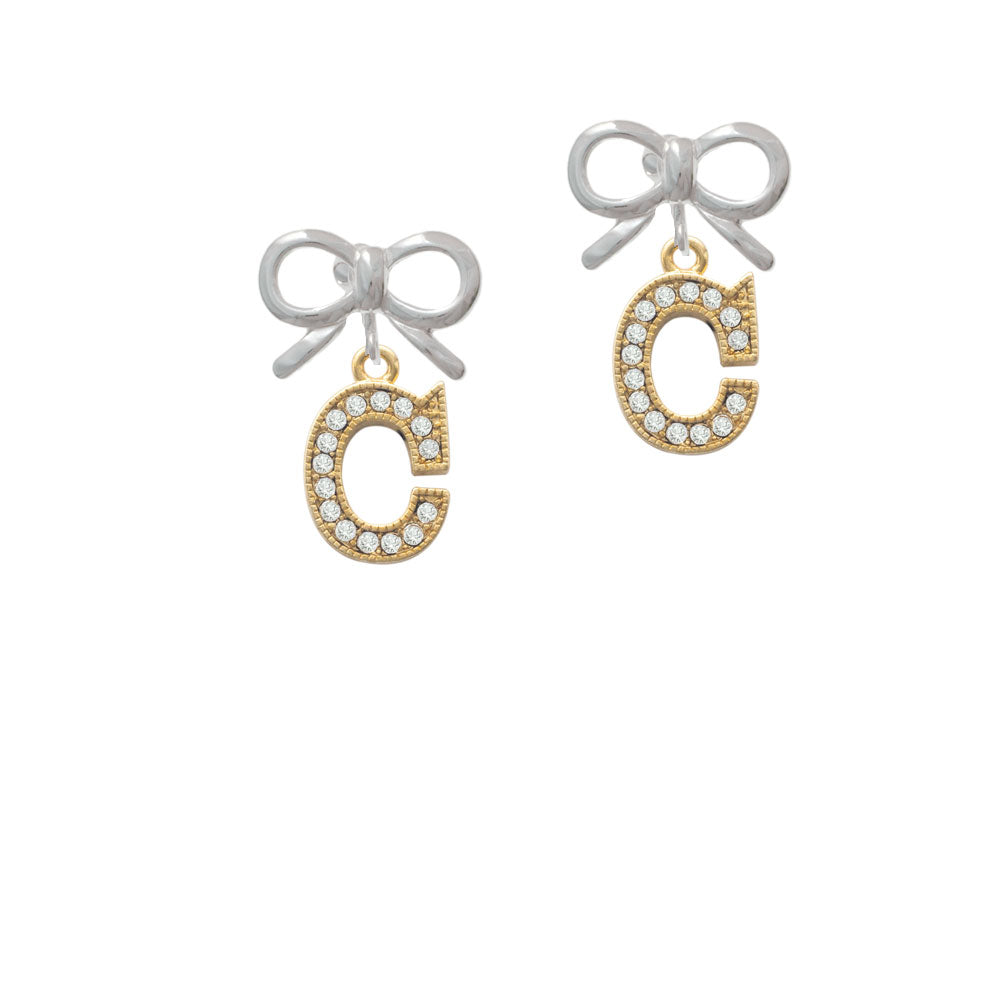 Crystal Gold Tone Initial - C - Beaded Border - Crystal Clip On Earrings Image 9