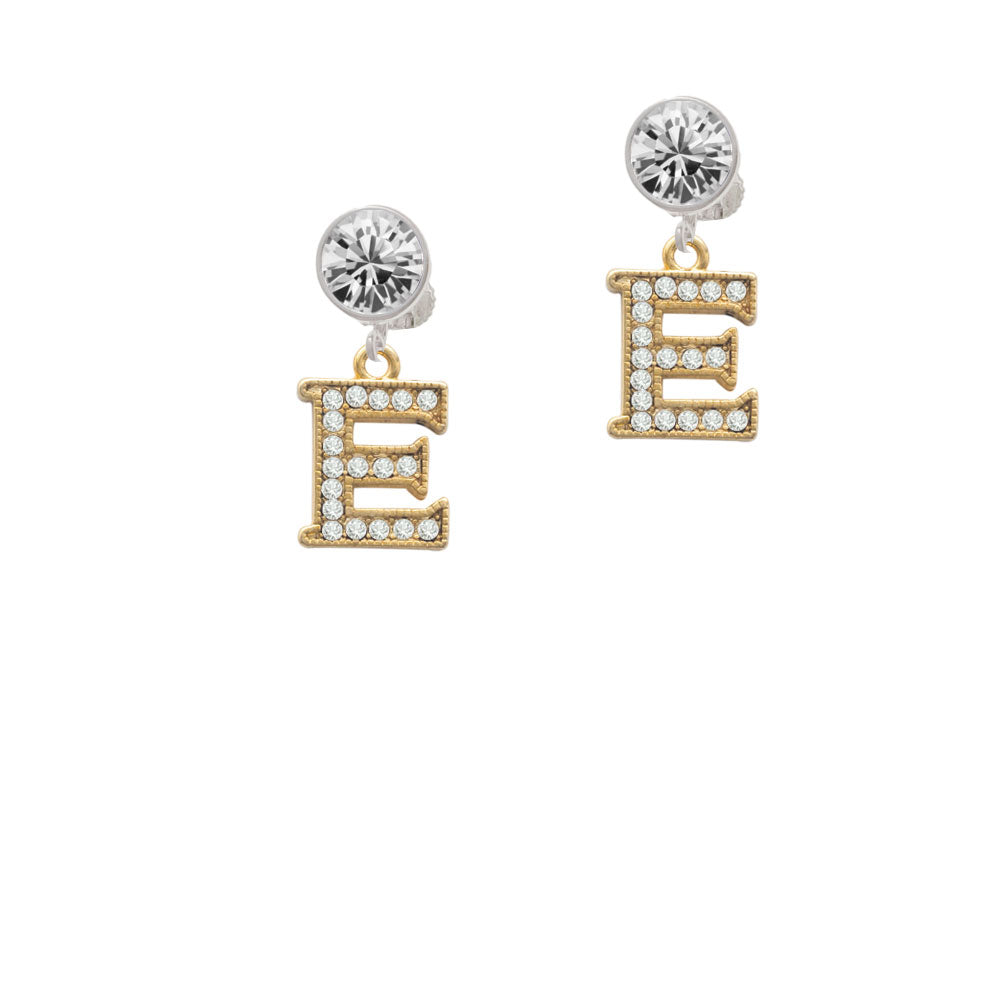 Crystal Gold Tone Initial - E - Beaded Border - Crystal Clip On Earrings Image 2