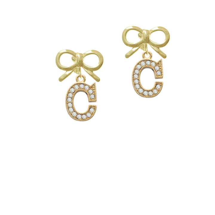 Crystal Gold Tone Initial - C - Beaded Border - Crystal Clip On Earrings Image 10