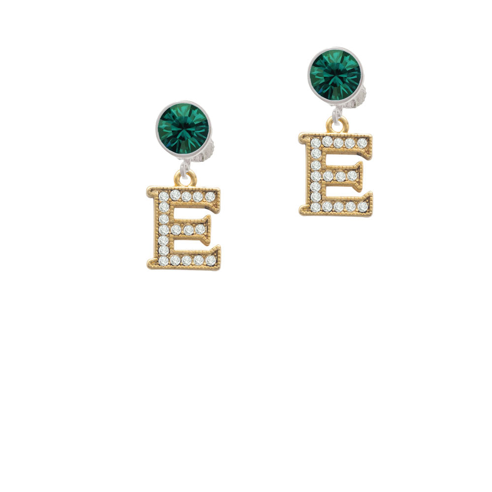 Crystal Gold Tone Initial - E - Beaded Border - Crystal Clip On Earrings Image 6