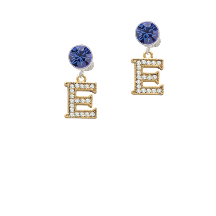 Crystal Gold Tone Initial - E - Beaded Border - Crystal Clip On Earrings Image 7