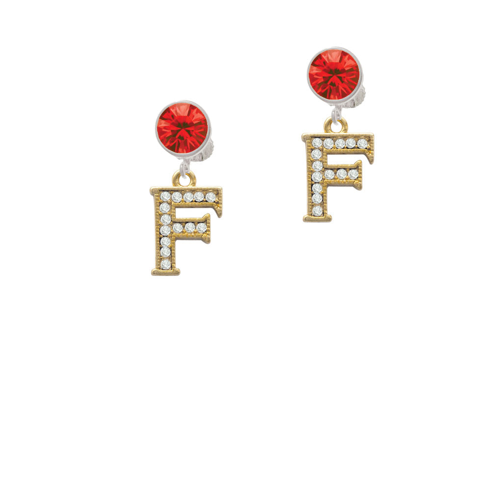 Crystal Gold Tone Initial - F - Beaded Border - Crystal Clip On Earrings Image 4