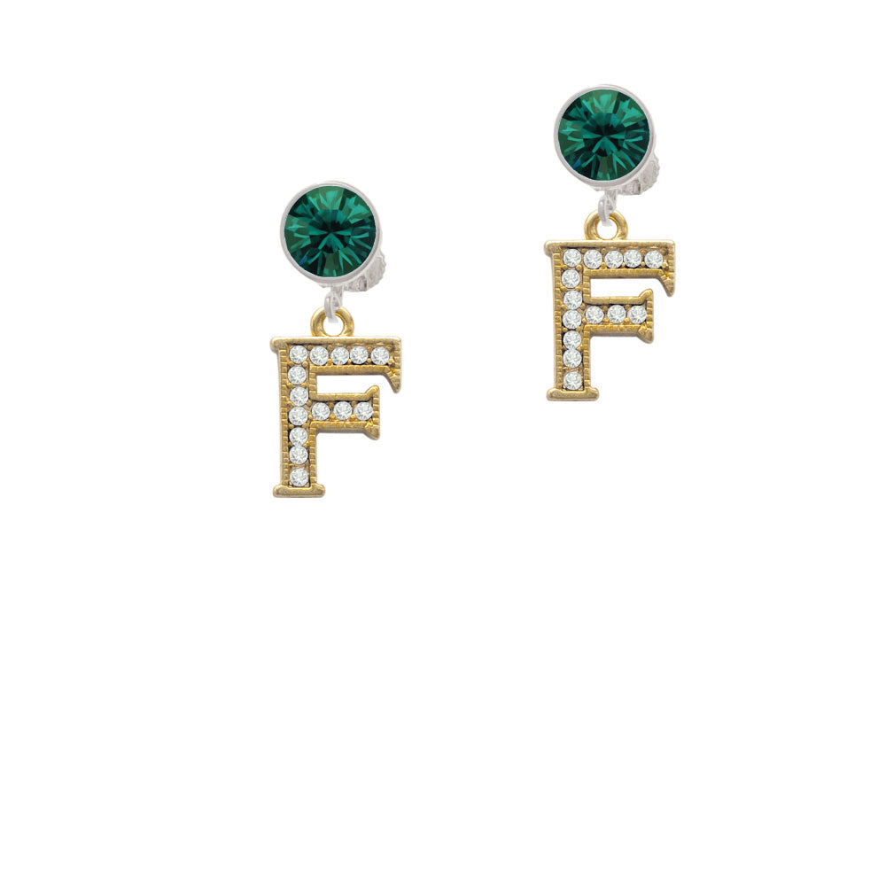 Crystal Gold Tone Initial - F - Beaded Border - Crystal Clip On Earrings Image 6