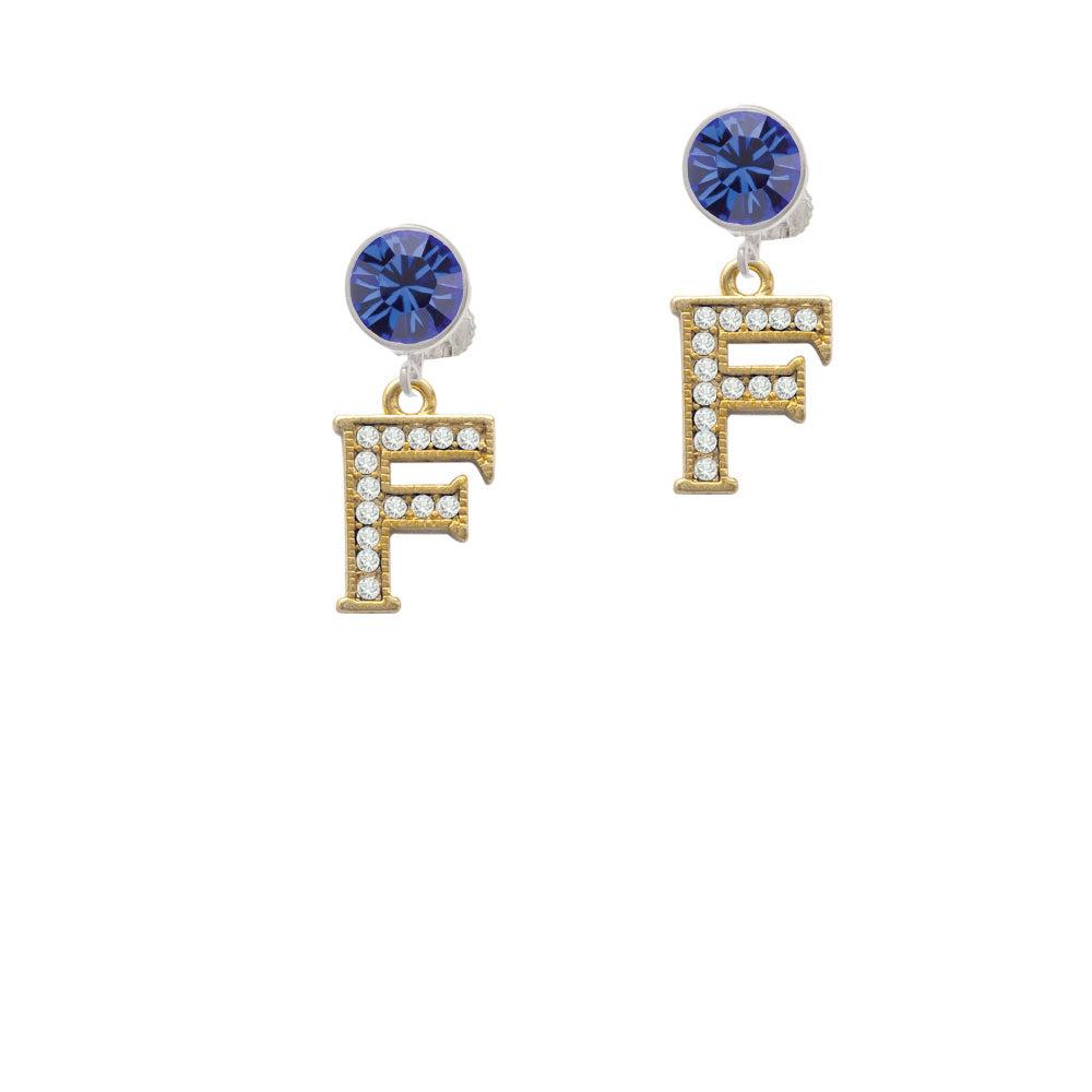 Crystal Gold Tone Initial - F - Beaded Border - Crystal Clip On Earrings Image 7