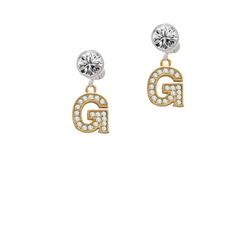 Crystal Gold Tone Initial - G - Beaded Border - Crystal Clip On Earrings Image 2