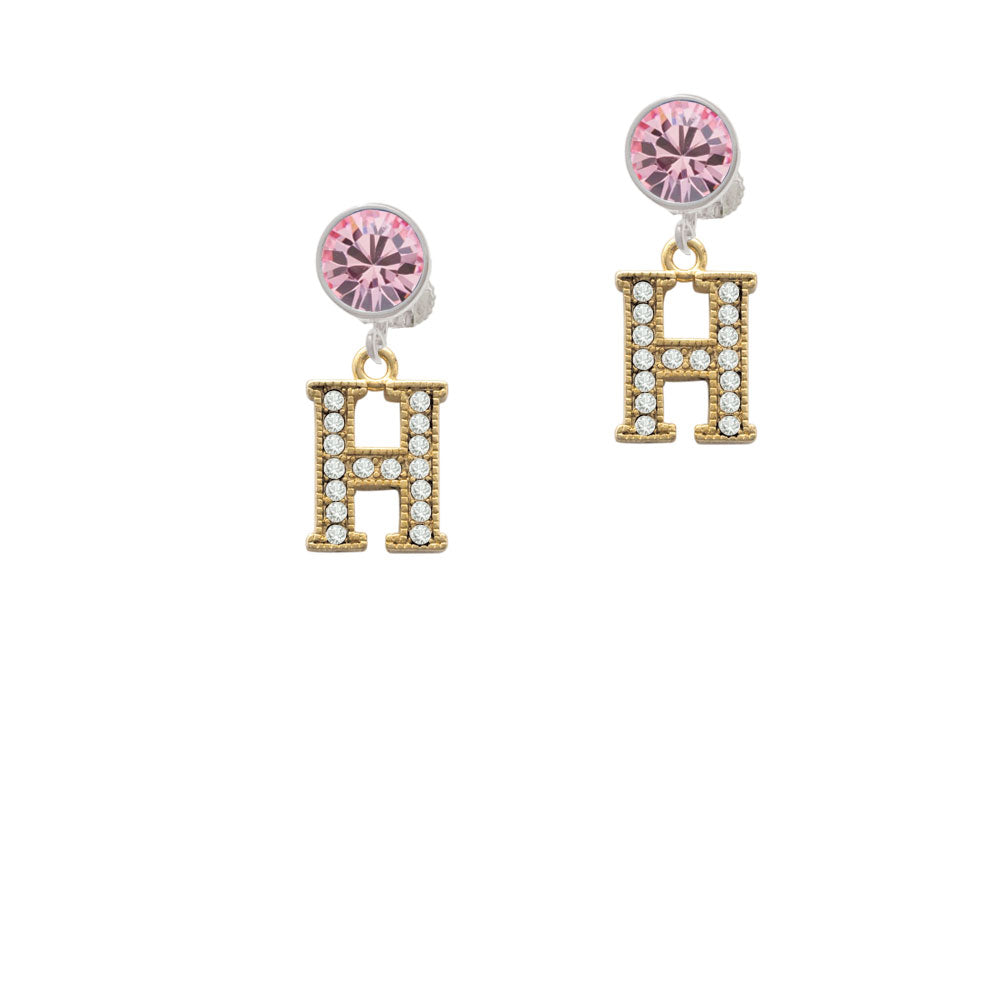 Crystal Gold Tone Initial - H - Beaded Border - Crystal Clip On Earrings Image 4