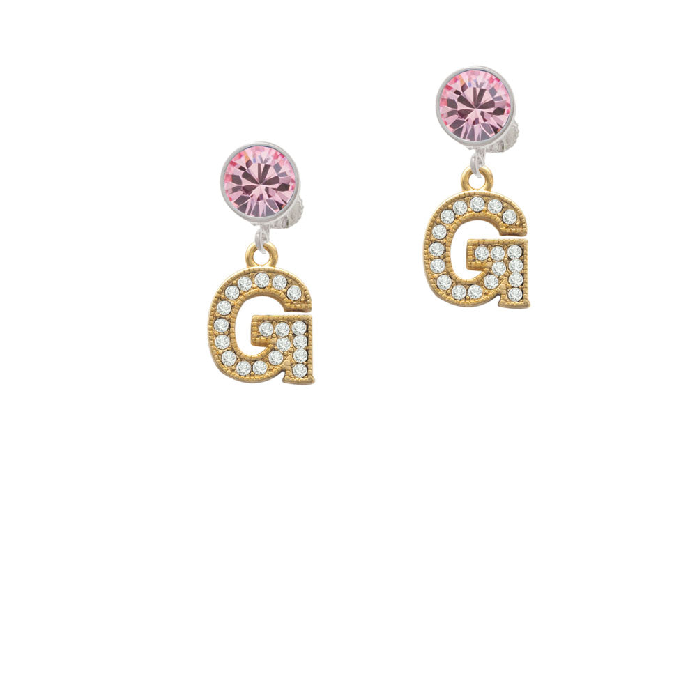 Crystal Gold Tone Initial - G - Beaded Border - Crystal Clip On Earrings Image 4