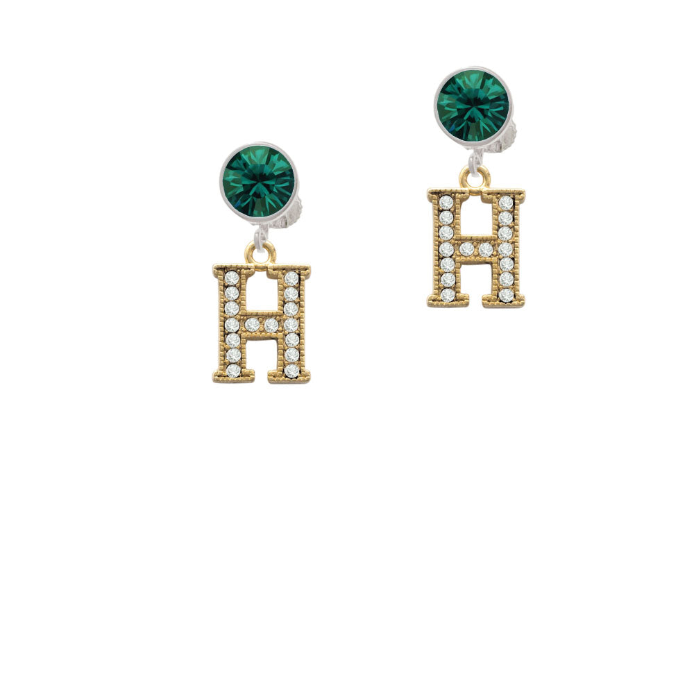 Crystal Gold Tone Initial - H - Beaded Border - Crystal Clip On Earrings Image 6