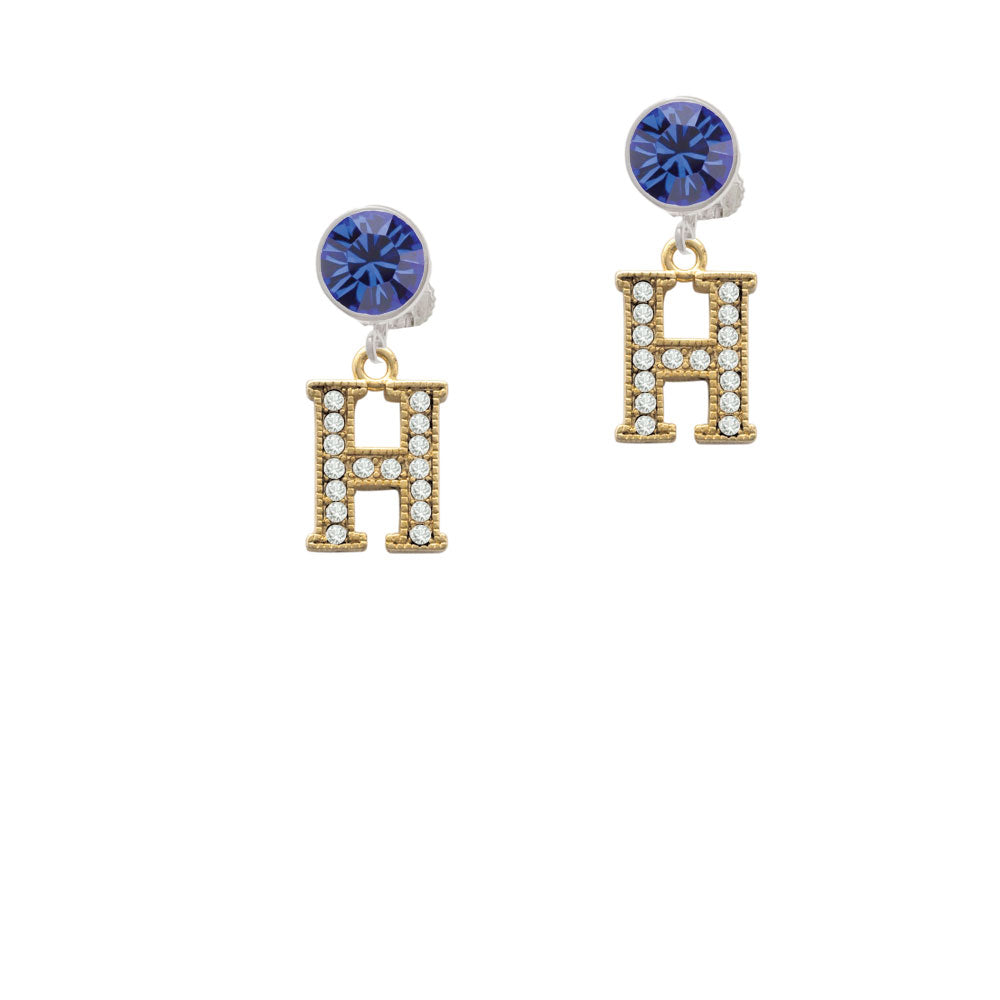 Crystal Gold Tone Initial - H - Beaded Border - Crystal Clip On Earrings Image 7