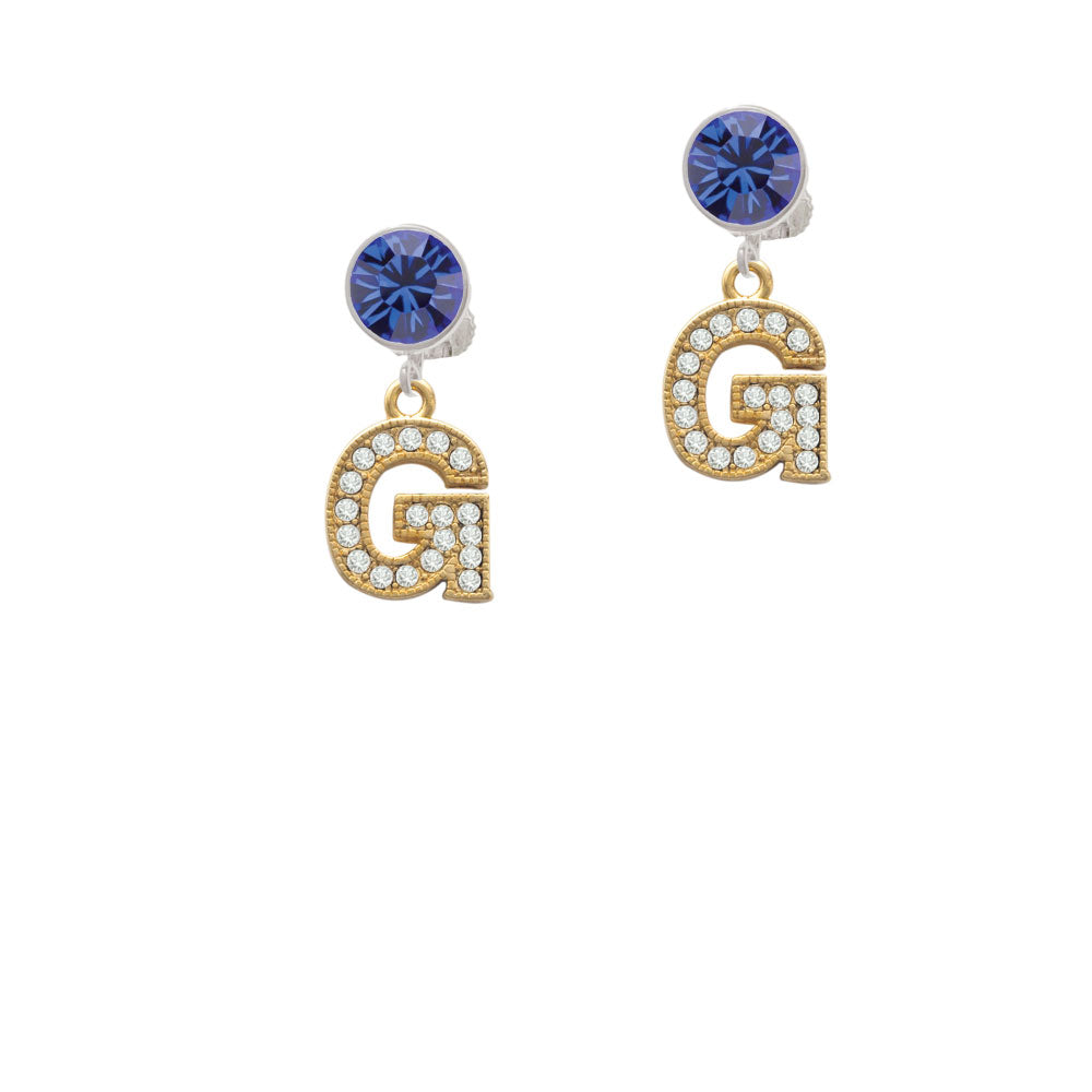 Crystal Gold Tone Initial - G - Beaded Border - Crystal Clip On Earrings Image 7