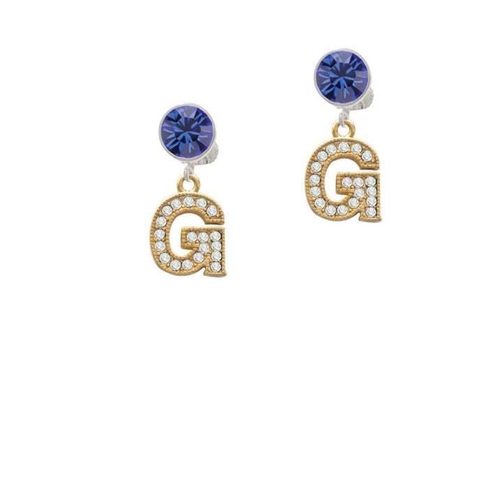 Crystal Gold Tone Initial - G - Beaded Border - Crystal Clip On Earrings Image 1