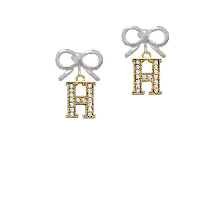 Crystal Gold Tone Initial - H - Beaded Border - Crystal Clip On Earrings Image 9