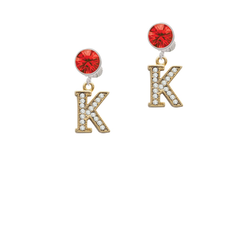 Crystal Gold Tone Initial - K - Beaded Border - Crystal Clip On Earrings Image 4