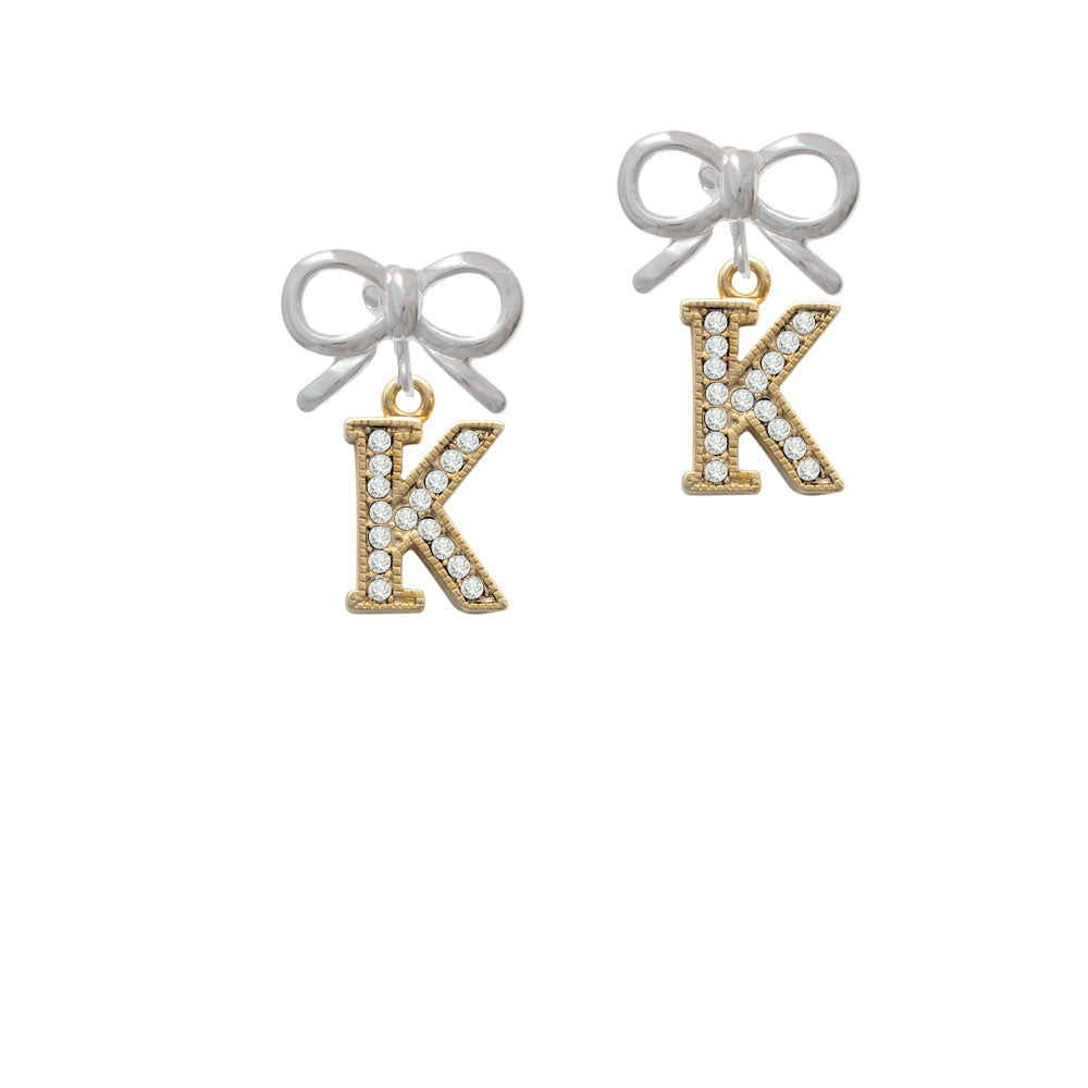 Crystal Gold Tone Initial - K - Beaded Border - Crystal Clip On Earrings Image 9