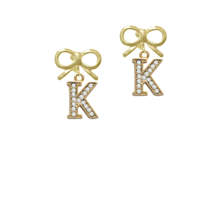 Crystal Gold Tone Initial - K - Beaded Border - Crystal Clip On Earrings Image 10