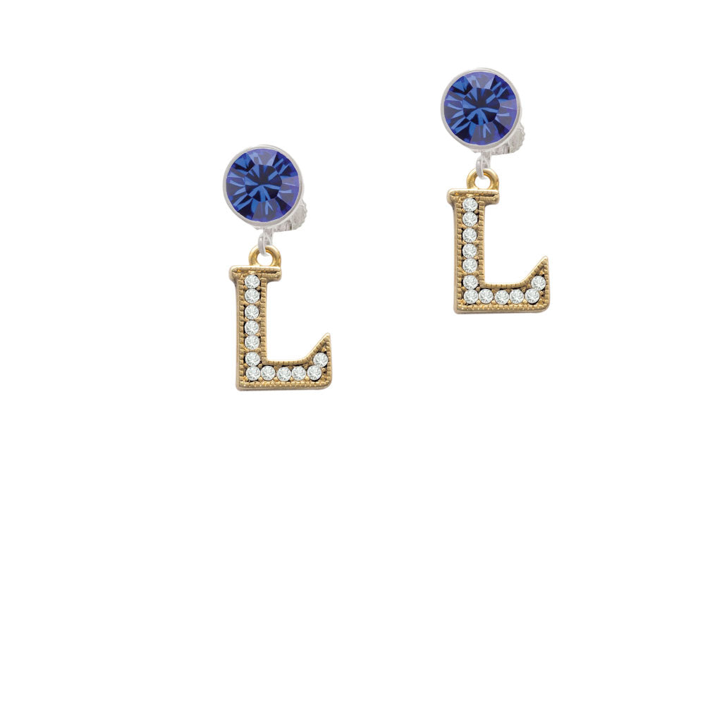 Crystal Gold Tone Initial - L - Beaded Border - Crystal Clip On Earrings Image 7