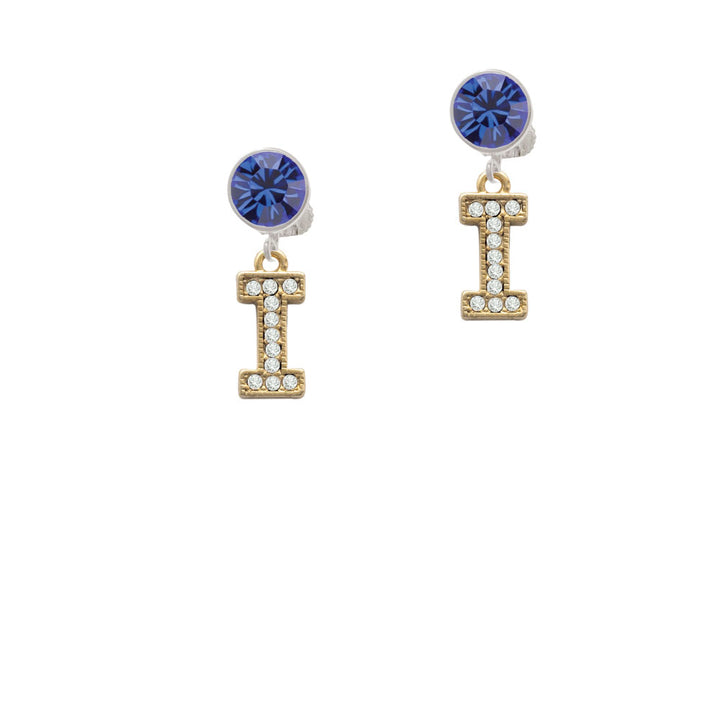 Crystal Gold Tone Initial - I - Beaded Border - Crystal Clip On Earrings Image 7