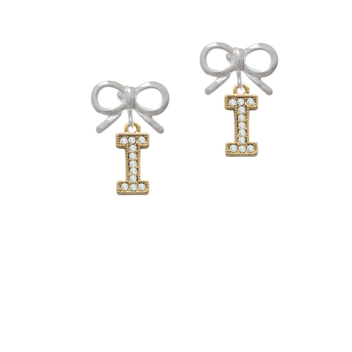 Crystal Gold Tone Initial - I - Beaded Border - Crystal Clip On Earrings Image 9