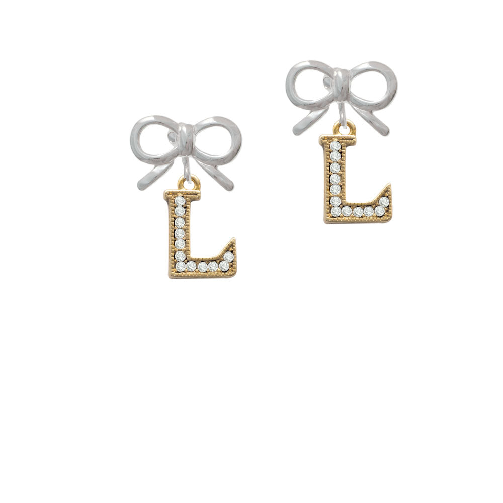 Crystal Gold Tone Initial - L - Beaded Border - Crystal Clip On Earrings Image 9