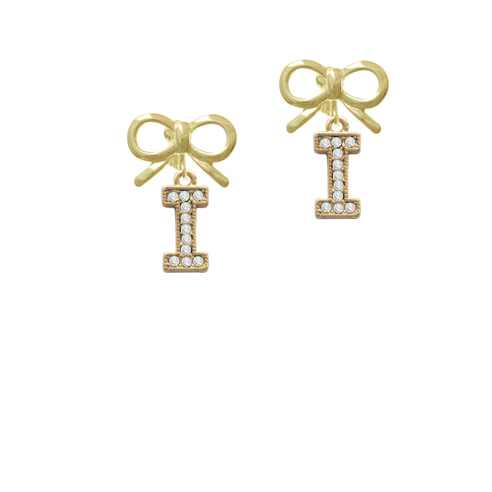 Crystal Gold Tone Initial - I - Beaded Border - Crystal Clip On Earrings Image 10