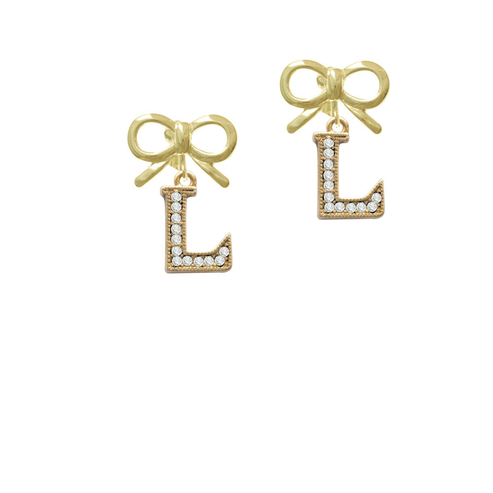 Crystal Gold Tone Initial - L - Beaded Border - Crystal Clip On Earrings Image 10