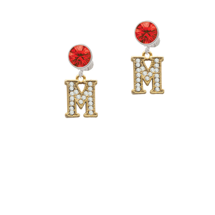 Crystal Gold Tone Initial - M - Beaded Border - Crystal Clip On Earrings Image 4