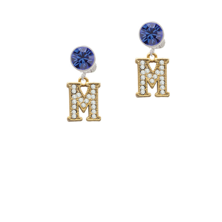 Crystal Gold Tone Initial - M - Beaded Border - Crystal Clip On Earrings Image 7